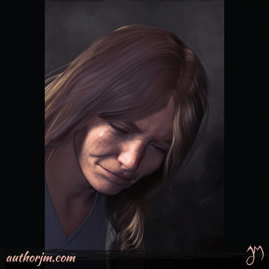 A portrait of a woman crying.