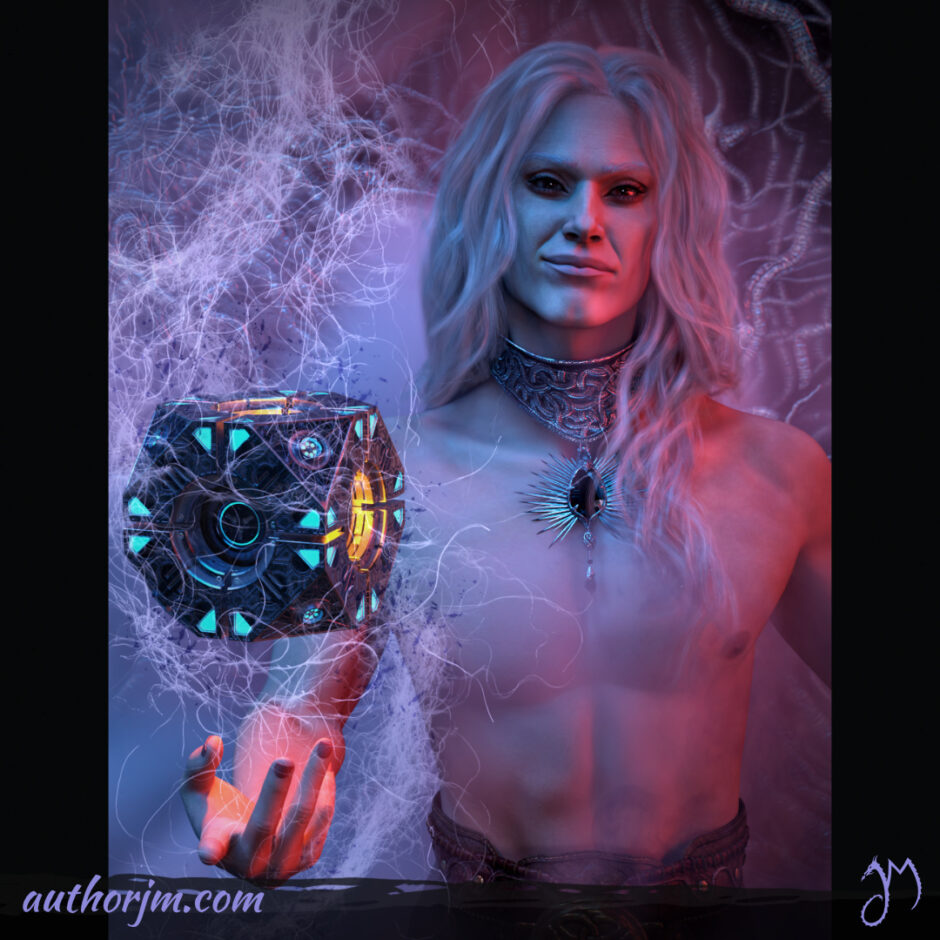 Image of a man with a mysterious device floating over his hand.